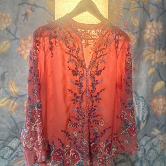 Johnny Was Embroidered Blouse - Coral Floral (M) - Picture 6 of 7